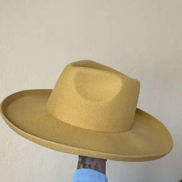 Mustard Yellow Wide Brim Cowboy Hat - Picture 2 of 5